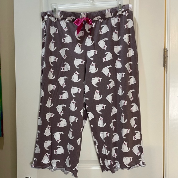 Sleep Sense Gray and White Cat Pattern Cropped Pajama Lounge Pants Size XL - Picture 1 of 6